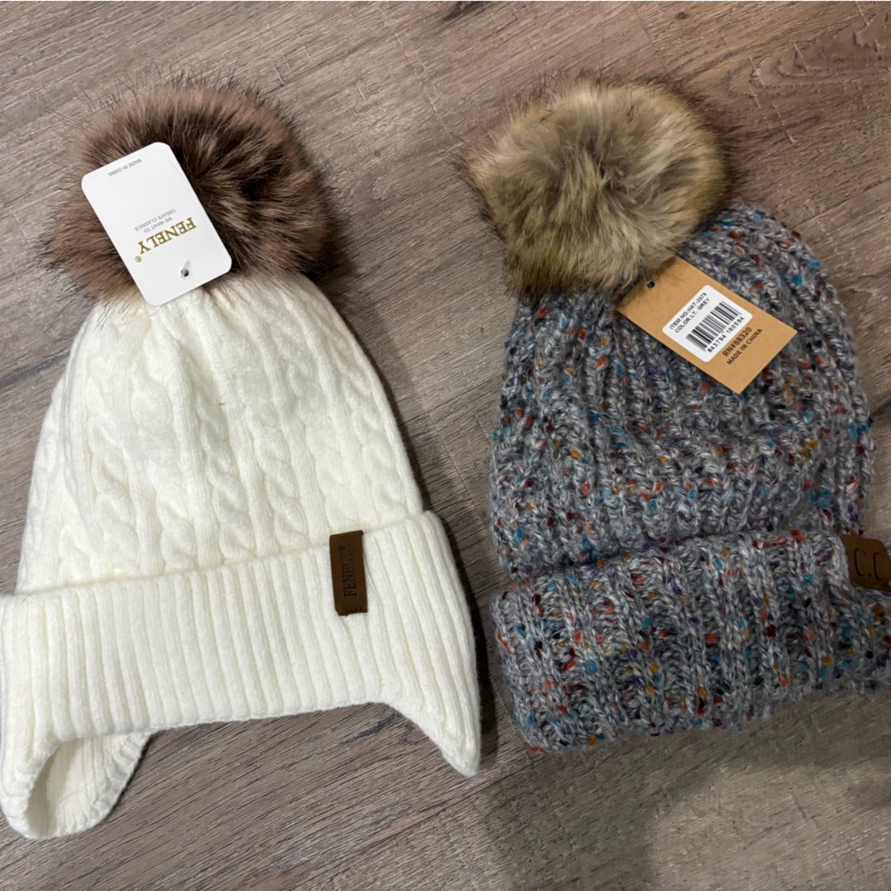 CC Boutique White and Gray Knit Beanie Set